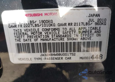 2011 Mitsubishi Lancer Sportback Gts from USA, damaged, VIN JA32X8HW9BU001752